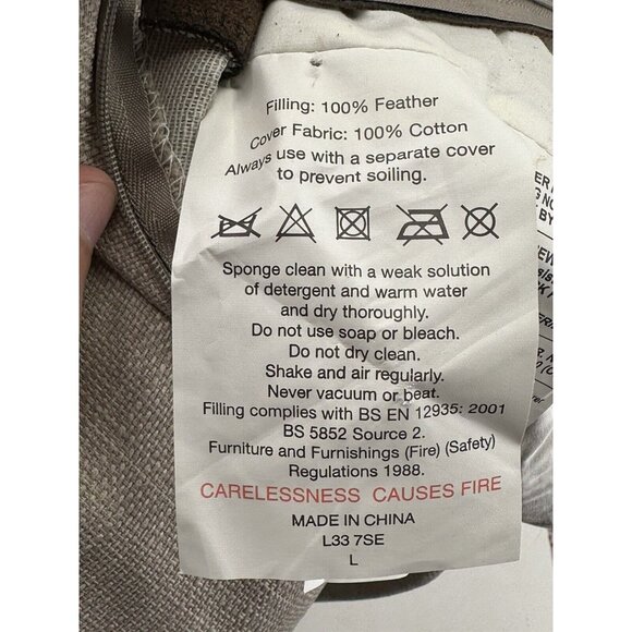 Caldeira Brown Leather Feathers Filled Throw Pillow U.K Made 22”x15” - Picture 11 of 12